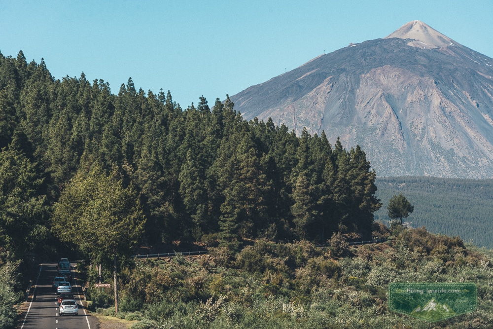 Tenerife road toward Teide with rental car traffic