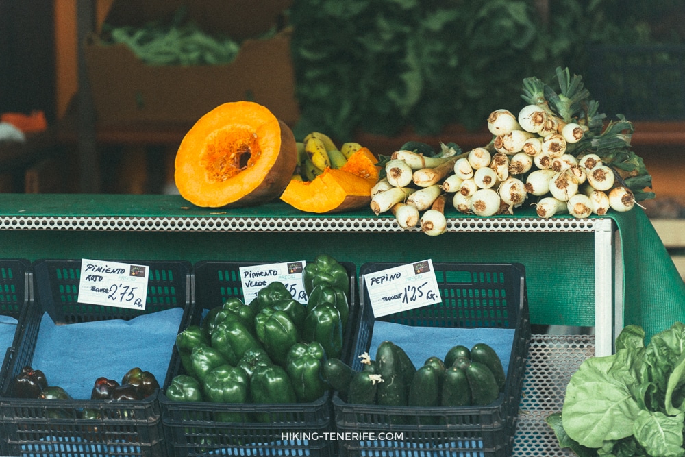 Fresh produce arranged at a Tenerife street market