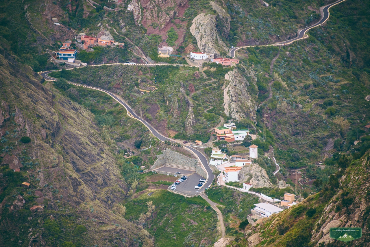 Winding mountain road and houses in western Tenerife